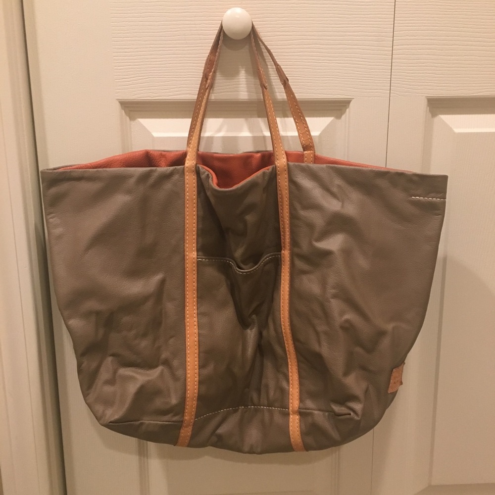 Handmade real leather double sided large tote